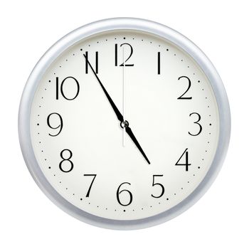 Analog wall clock isolated on white background.