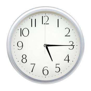 Analog wall clock isolated on white background.