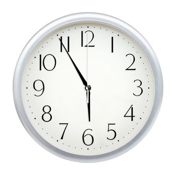 Analog wall clock isolated on white background.