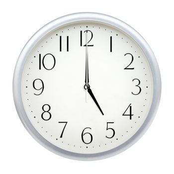 Analog wall clock isolated on white background.