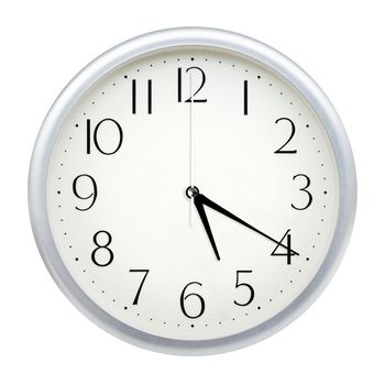 Analog wall clock isolated on white background.