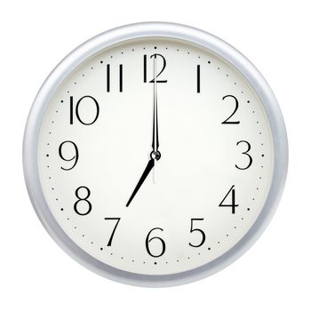 Analog wall clock isolated on white background.