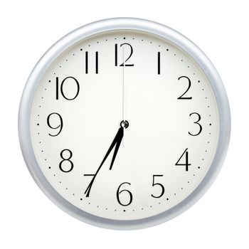 Analog wall clock isolated on white background.