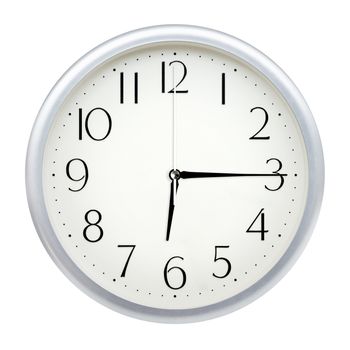 Analog wall clock isolated on white background.