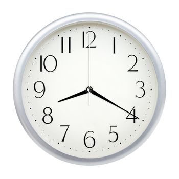 Analog wall clock isolated on white background.