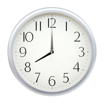 Analog wall clock isolated on white background.