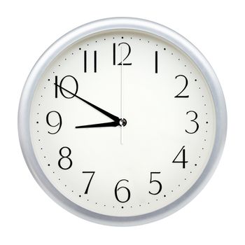 Analog wall clock isolated on white background.