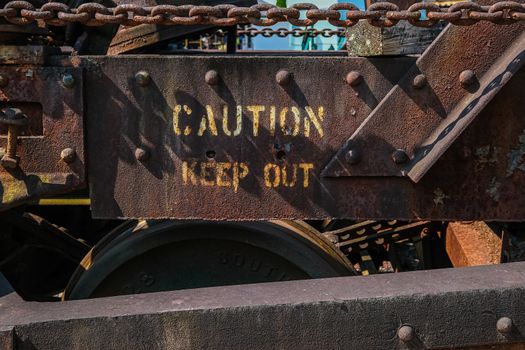 Rusty Caution Keep Out on an Old Train