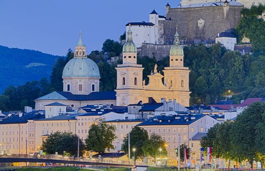 very nice view of the city of Salzburg in Austria in night