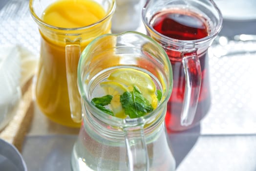 Compote of fresh fruit and water with lemon Healthy, diet.