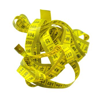 Tangled Yellow Tape Measure Isolated On A White Background