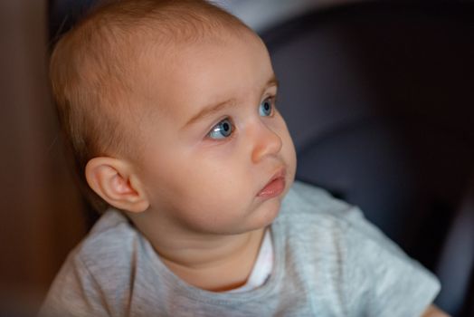 Portrait of adorable baby girl. Childhood. Authentic image