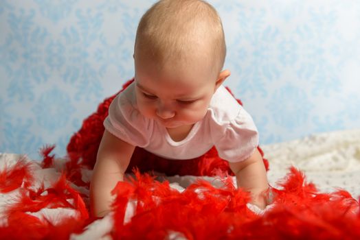 Portrait of adorable baby girl. Childhood. Authentic image