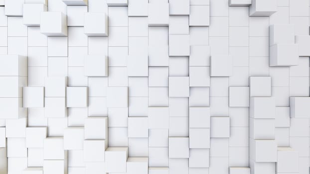 Abstract 3D illustration of white cubes background. Random displacement. Good background