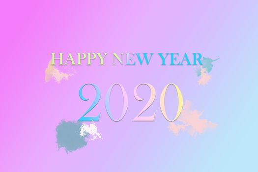 Happy New Year 2020 greeting card with simple gradients and pastel colors, minimalist pastel color concept simple 2020, use for Festival poster, banner, design Template, website, invitation, newsletter 