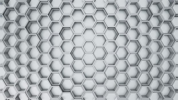 Abstract 3D illustration of hexagons background. Random displacement. Good background