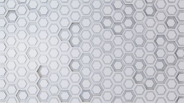 Abstract 3D illustration of hexagons background. Random displacement. Good background