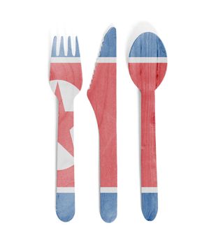 Eco friendly wooden cutlery - Plastic free concept - Isolated - Flag of North Korea