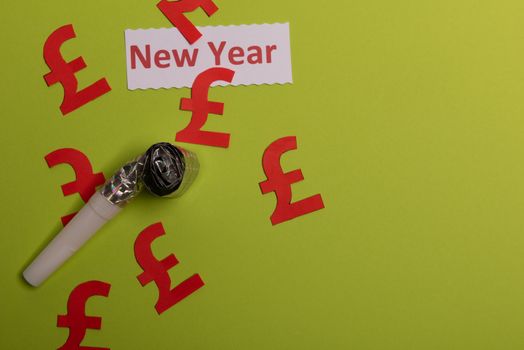 New year text with money symbol .Flat lay