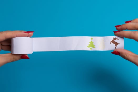 Long twisted expanded letter for Santa Claus. Copy space. yellow background