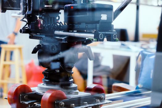 Film industry. Filming with professional camera background