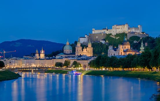 very nice view of the city of Salzburg in Austria in night