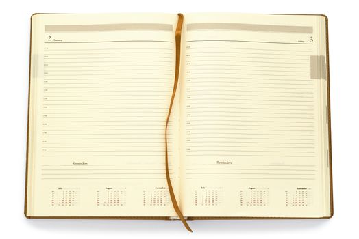 open notebook with tab on a white background