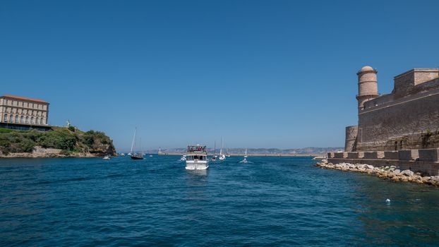 entrance to the old port of Marseille, France. boat ride