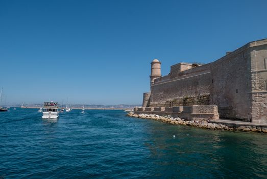 entrance to the old port of Marseille, France. boat ride