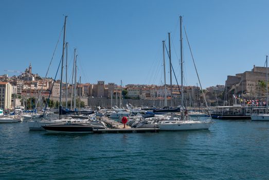 entrance to the old port of Marseille, France. boat ride