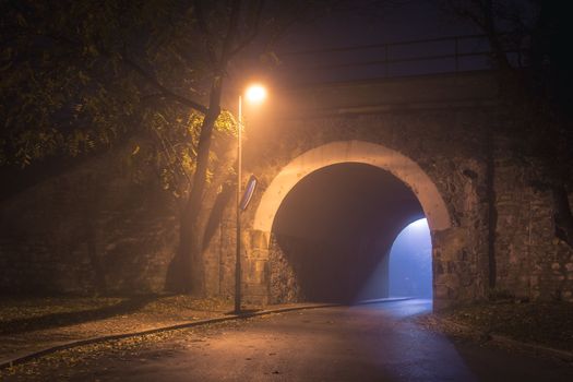 The Tunnel. Way out with spooky mist and fog