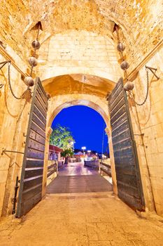 Pile gate entrance in historic town of Dubrovnik evening view, Dalmatia region of Croatia