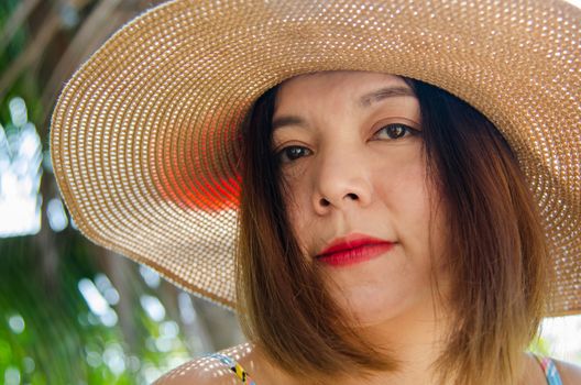 close up  face portrait woman asian women wearing hats.