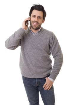 young casual happy man on the phone, isolated