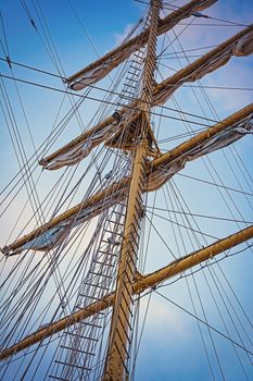 Mast of Sailing Ship on the Background of Sky