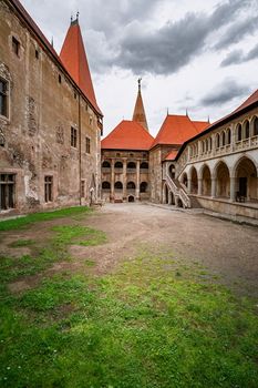 Inner Courtyard of an Old Gothic-Renaissance castle in Transylvania