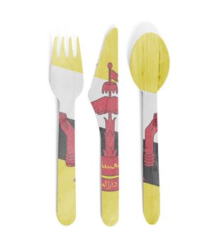 Eco friendly wooden cutlery - Plastic free concept - Isolated - Flag of Brunei