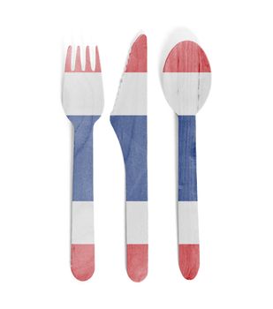 Eco friendly wooden cutlery - Plastic free concept - Isolated - Flag of Thailand