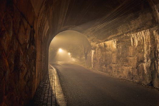 The Tunnel. Way out with spooky mist and fog