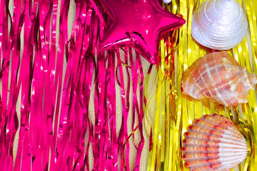 Christmas decorations and Christmas toys combined with sea stars and shells