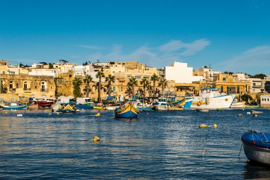 view of the port of Marsaxlokk city on the island of malta