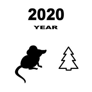 Black mouse on a white background. Symbol of 2020. drawing