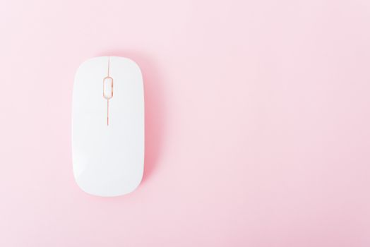 top view computer wireless mouse isolated on pink background