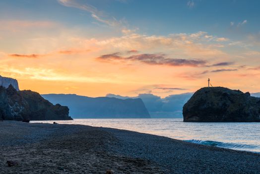 Beautiful orange dawn, sea landscape beach and sea