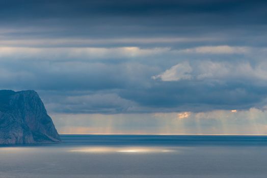 sea and rocky shore beautiful scenic landscape with dramatic sky