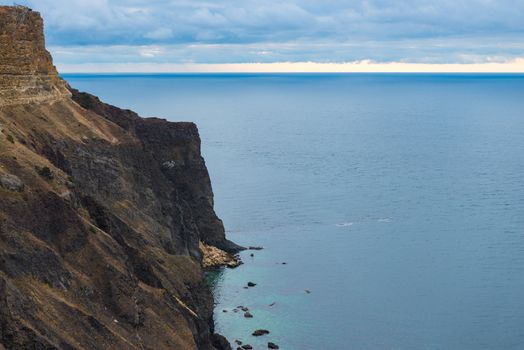 shore of the cliff and calm sea, Crimea peninsula, Russia