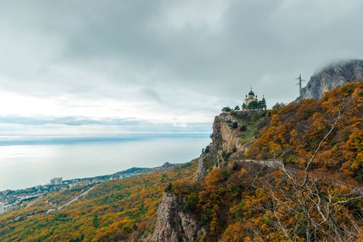 View of the beautiful Church of the Resurrection of Christ in Foros, Crimea Russia