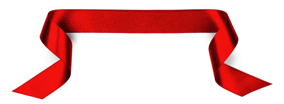 Red satin ribbon banner isolated on white background