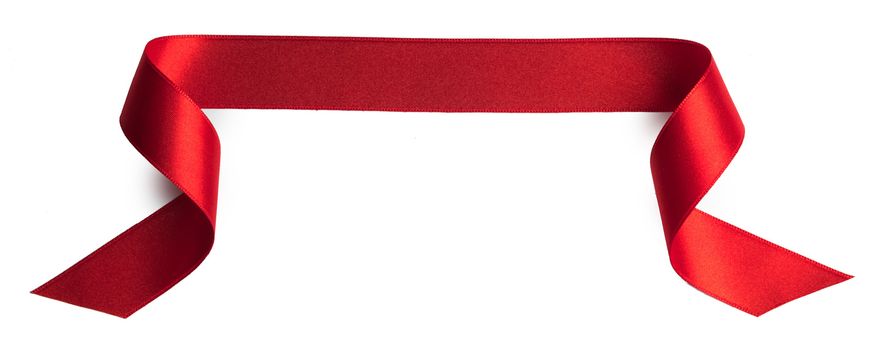 Red satin ribbon banner isolated on white background