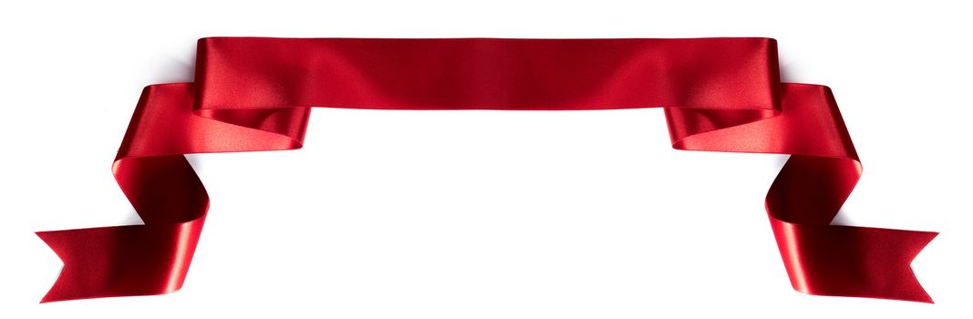 Red satin ribbon banner isolated on white background